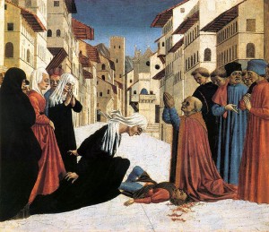 Domenico Veneziano: Miracolo di san Zanobi, 28×32 cm, Cambridge, Fitzwilliam Museum